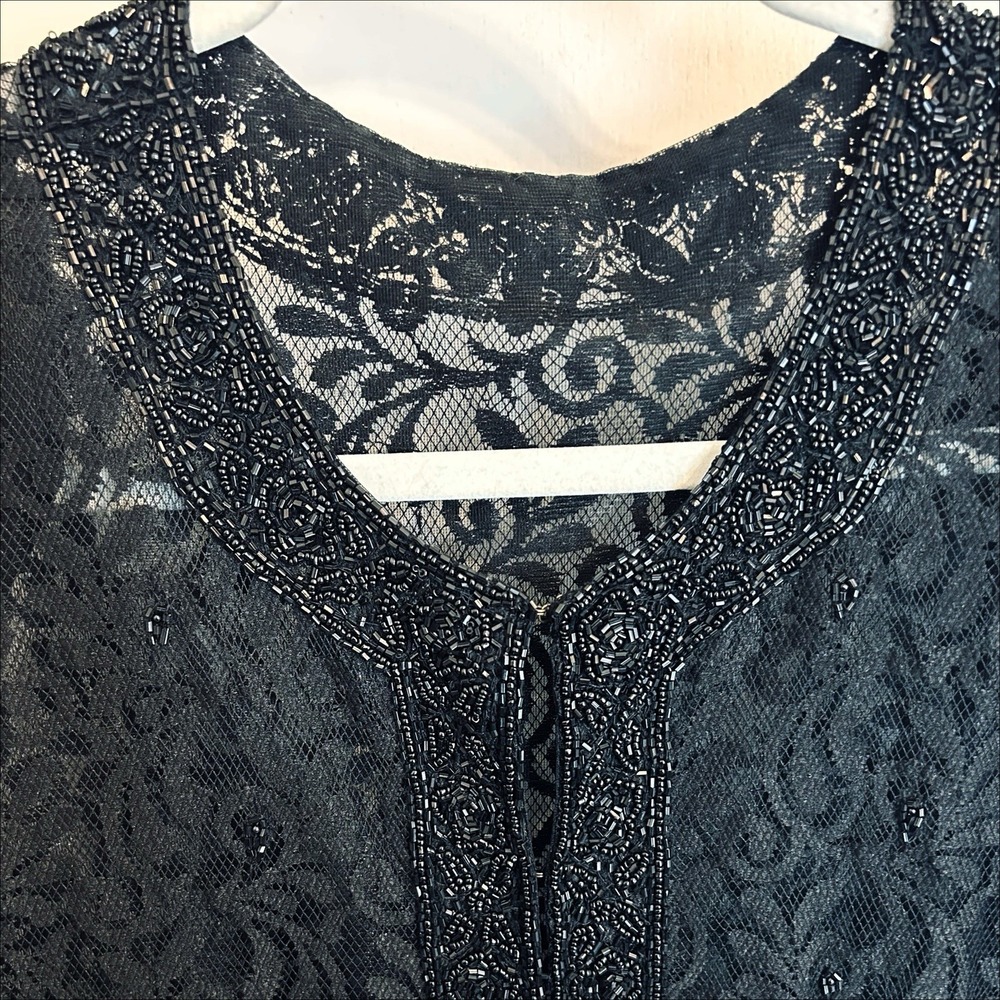 Beaded Lace Jacket Black 18W 1X Formal Event Party Wedding Guest Black Tie Gala - Picture 3 of 7